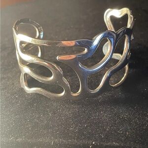 Sterling Silver 925 Unique Open-work Design Cuff Bracelet. 7 inch wrist size